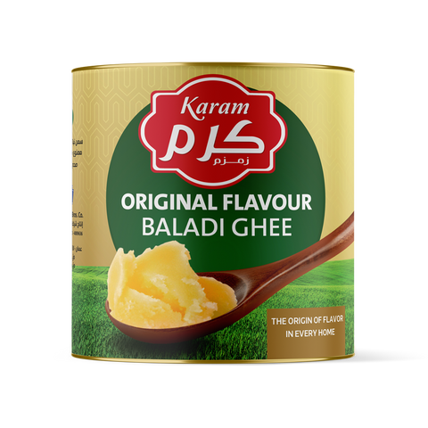 Karam Original Flavour Vegetable Baladi Ghee - 1.8kg x 8. Premium vegetable baladi ghee with original flavor by Karam. Exclusively distributed by RHCI in Ontario, Canada. Ideal for cooking, baking, or as a flavorful addition to dishes. Packaged in boxes of 8 containers.