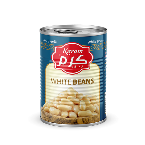 Karam White Beans (Easy Open Can) - 280g x 24. Tender and creamy white beans, conveniently packed in easy-open cans. Exclusively distributed by RHCI in Ontario, Canada. Perfect for salads, casseroles, and soups. Packaged in cartons of 24 cans.